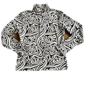 ATHLETA  WHITE/BLACK All-Over Print STRETCH 1/4 Zip PULLOVER sz M Color Faded